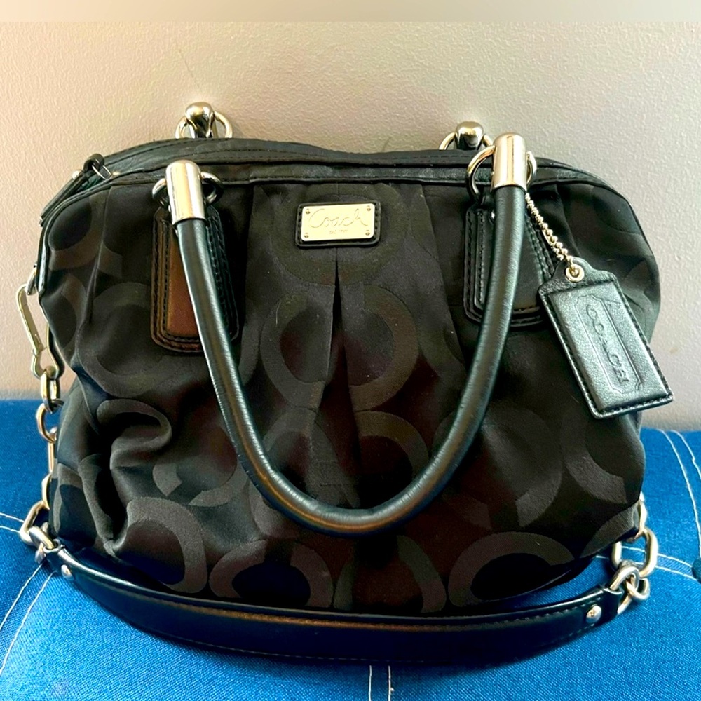 Coach Shoulder / Satchel Bag with handles Black Canvas Leather  - Modern C Logo